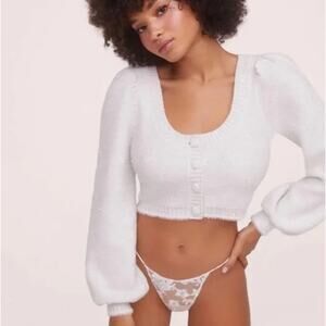 For Love & Lemons Silver Cropped Metallic Cardigan